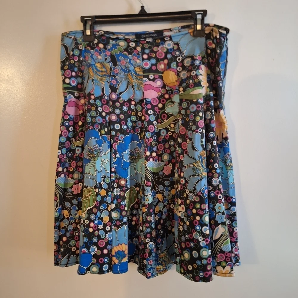Lauren Max Black Flared Skirt With Colorful Flowers